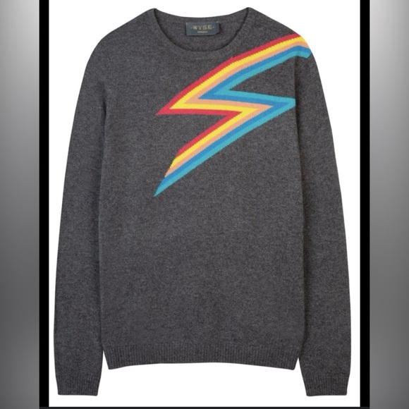 Gray Crewneck Sweater with Red Lightning Bolt - Picture 15 of 15